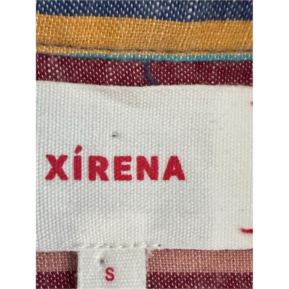 Xirena Charley shirt in a "Painted Sunset" multi-color stripe pattern. - Picture 8 of 9